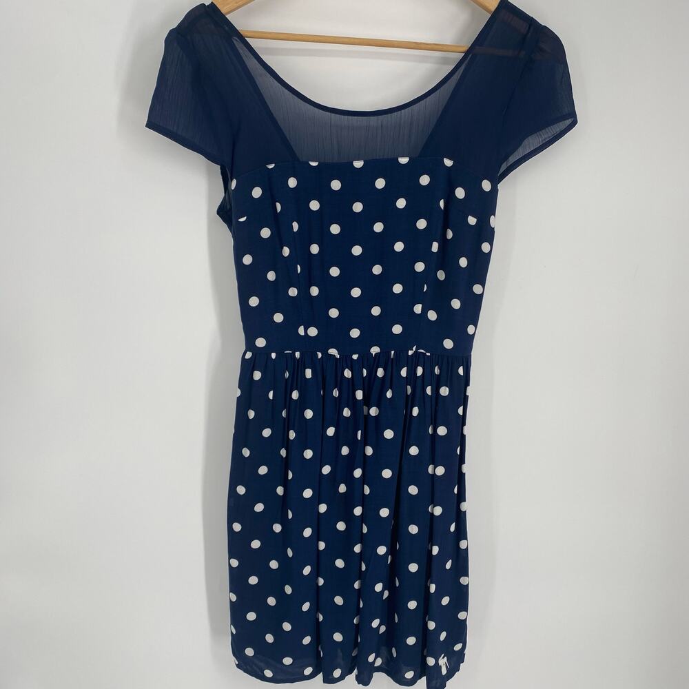 Abercrombie & Fitch Dress Women’s Medium Navy & White Polka Dot Deep V Back